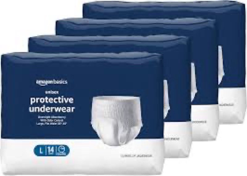 Amazon Basics Unisex Protective Underwear, Overnight Absorbency, Large, 56 Count, (4 Packs of 14)