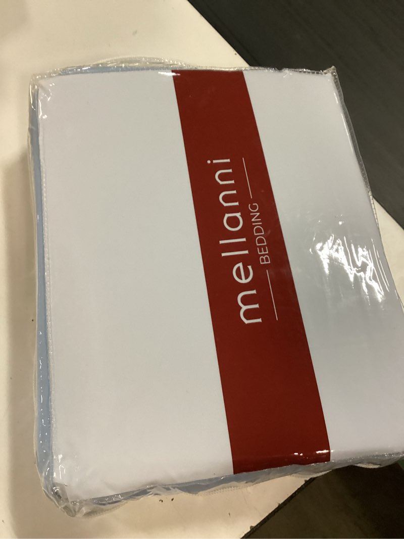 Condition photo showing New/Like New for mellanni king sheets set - 4 pc iconic collection bedding - hotel luxury, extra soft, cooling bed sheets - wrinkle, fade, stain resistant (king, sky blue) 1561 sky blue king