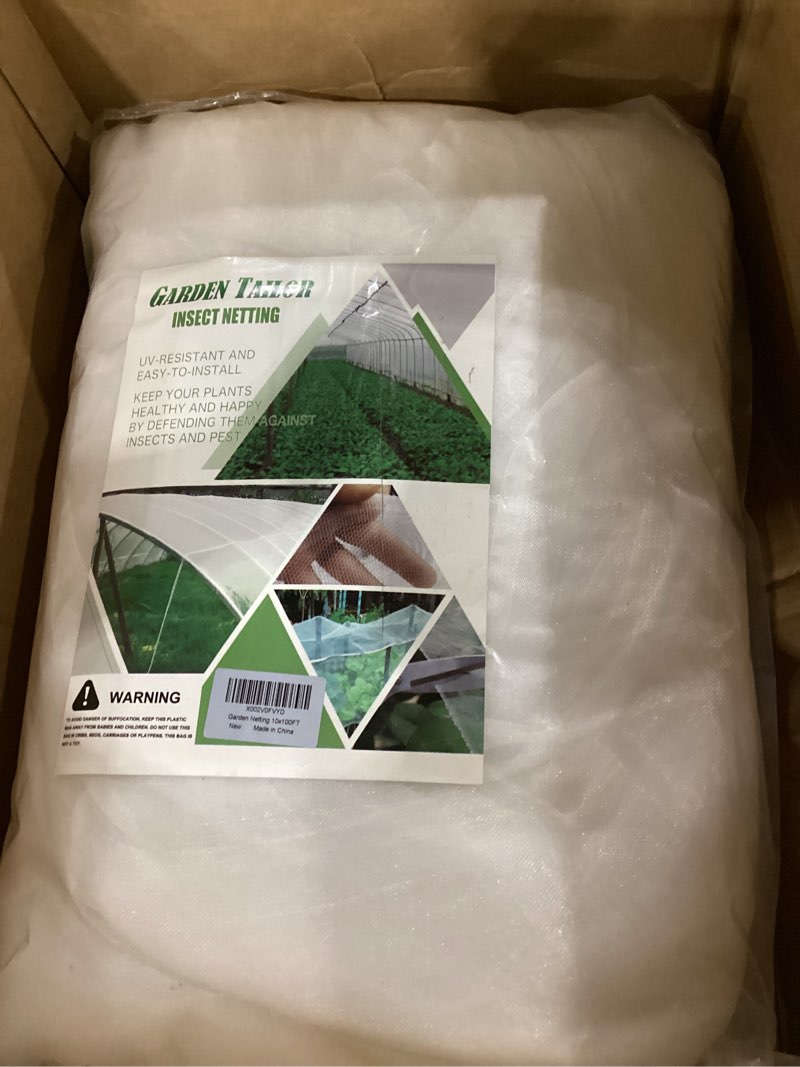 Condition photo showing New/Like New for garden netting pest barrier: 10'x100' fine bug netting for garden protection row cover raised bed screen mesh greenhouse mosquito net, protecting tree plants vegetable flowers fruits garden net-10'x100'