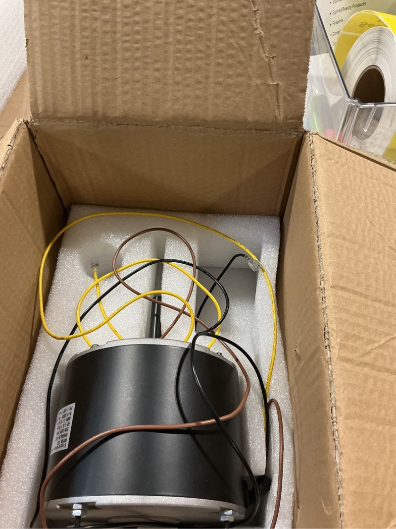 Condition photo showing As Is for 5kcp39dgy543s condenser fan motor replacement, 1/5hp, 1100rpm, 208-230v, compatible with hc37ge219, hc37ge219a, 1191329, 1186447, 5kcp39egua11bs, y7s623c269l, hb38gq230, y7s623c269l