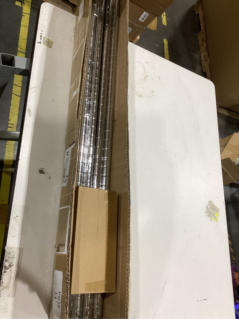 Condition photo showing Good Condition for thyle set of 4 wire shelving poles including 8 pcs 36'' poles and 50 pcs shelf clips, heavy duty chrome commercial wire shelving parts for 1" post shelf rack accessories replacement(74") 58 74"
