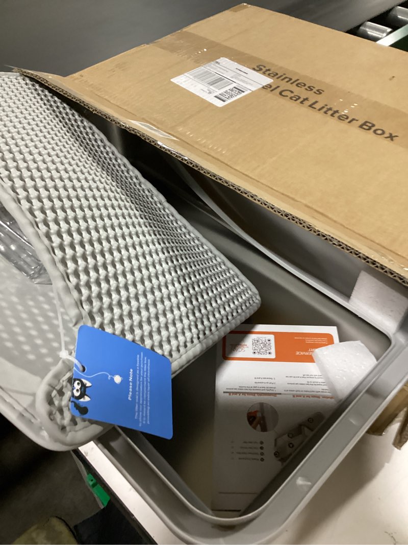 Condition photo showing Good Condition for Stainless Steel Litter Box | XL Enclosed Cat Litter Boxs with Lid for Big Cats | High Sided, Anti-Urine Leakage | Non-Stick Bottom & Includes Litter Mat & Metal Scoop X-Large Silver Gray
