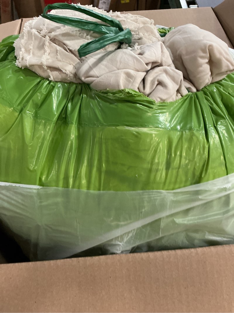 Condition photo showing As Is for litanika beige super king size comforter set, 3 pieces cream tufted boho farmhouse bedding comforter sets, lightweight fluffy comforter bed set for all season (120x120in comforter and 2 pillowcases) 01-beige super king (120"x120")