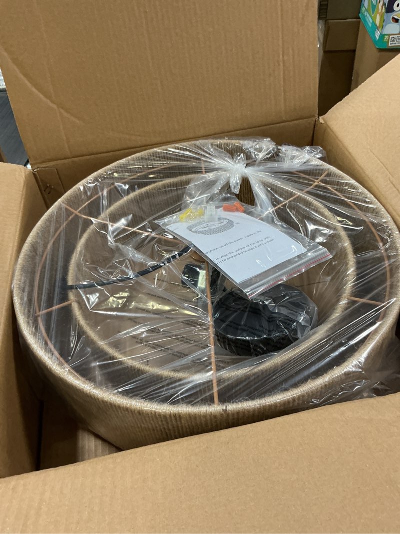 Condition photo showing Good Condition for Boho Semi Flush Mount Ceiling Light Rattan Ceiling Light 18" Farmhouse Ceiling Lamp with Natural Hemp Rope Lampshade for Dining Room Living Room Bedroom Kitchen Hemp Rope-Black 18 Inch