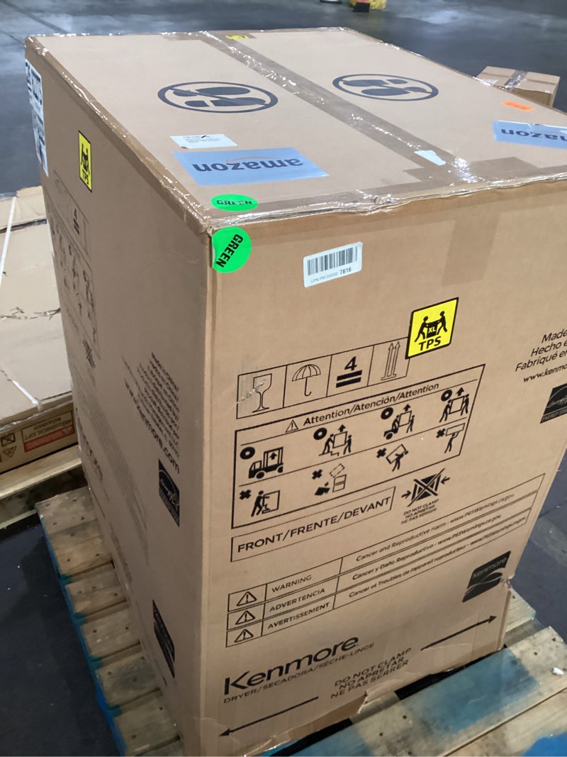 Condition photo showing As Is for incomplete * missing  parts *kenmore 8.0 cu. ft. front load electric dryer with wrinkle guard & accela steam to reduce wrinkles, static & odors - smart sensor drying - led - energy star certified - metallic silver