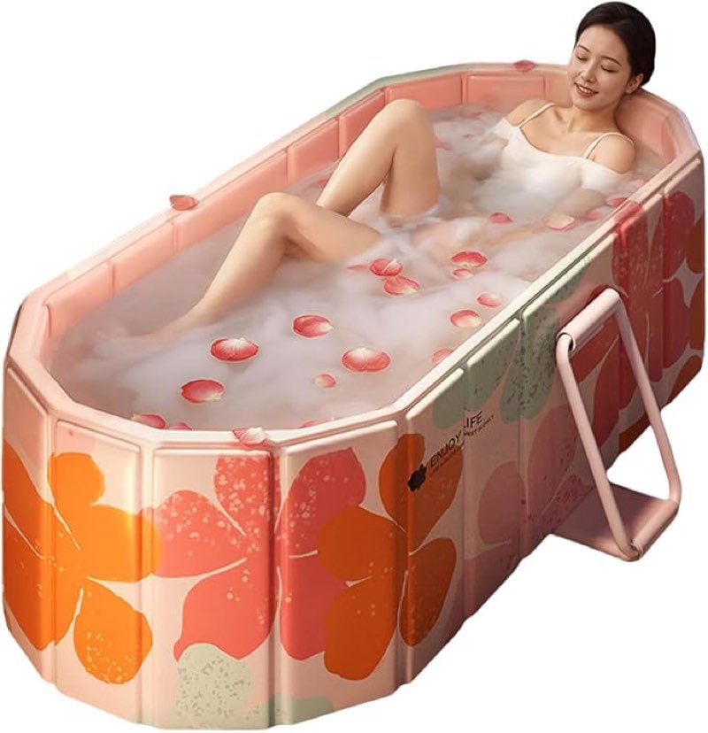 foldable bathtub for adult large 59'in collapsible tub portable bathtub for bathroom folding spa tub for shower stall, ideal for small spaces
