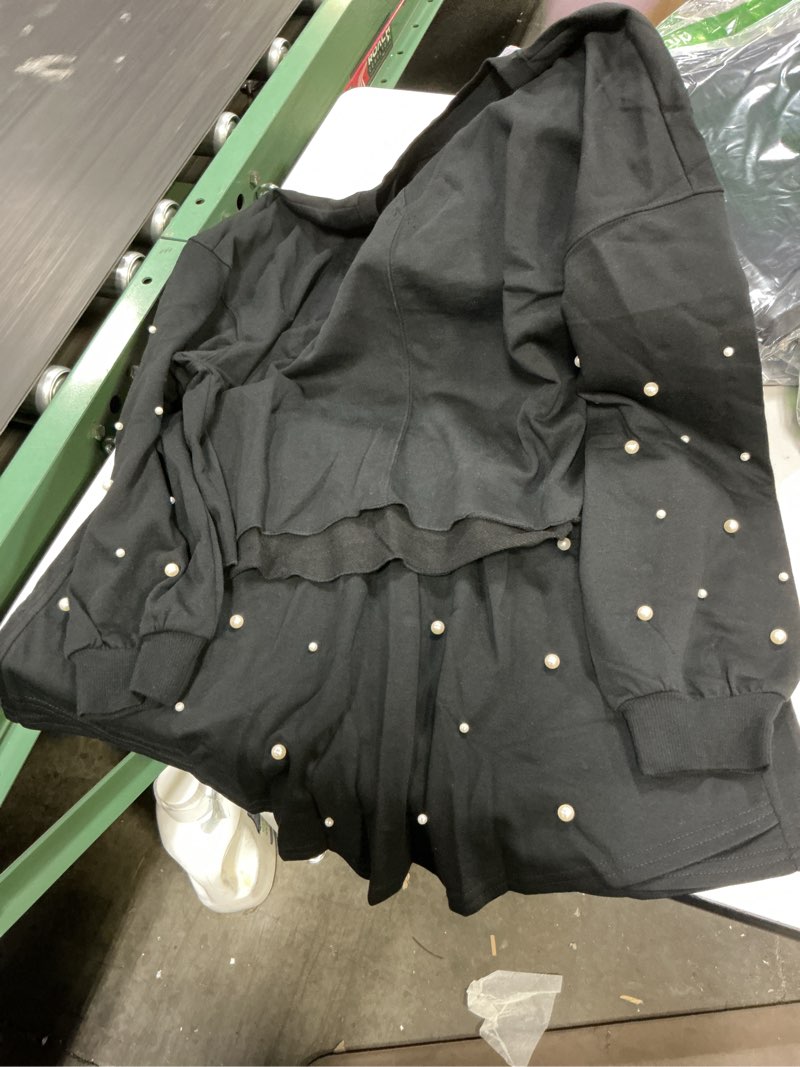 Condition photo showing Good Condition for fisoew womens lounge sets 2 piece outfits decor pearl long sleeve sweatshirt skort skirt tracksuits shorts sets black large