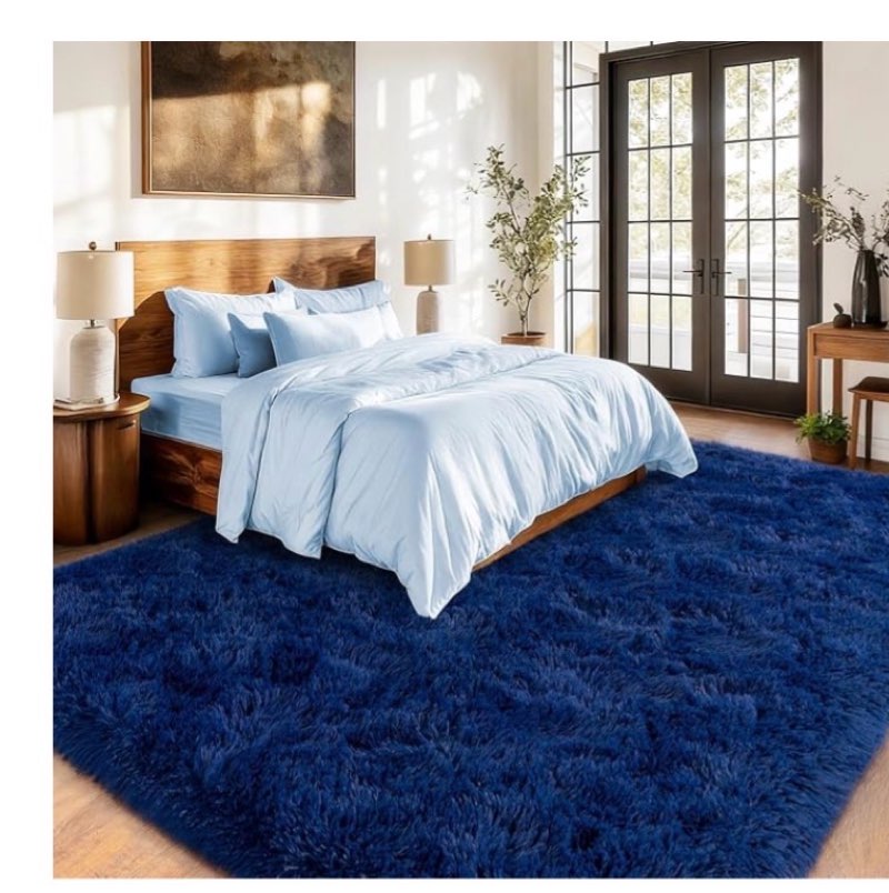 shag area rugs for living room, soft fuzzy plush rugs, upgrade anti-skid modern furry rugs fluffy carpets for kids room nursery home decor dark blue, 6x9 feet