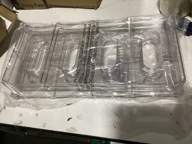 Condition photo showing New/Like New for larger compartment - 3 tier stackable water bottle organizer holder - for stanley 40oz & others' large tumbler - clear wine rack, 12 cup bottle holder for cabinet home countertop fridge pantry shelf 3 tier - hold 12 clear