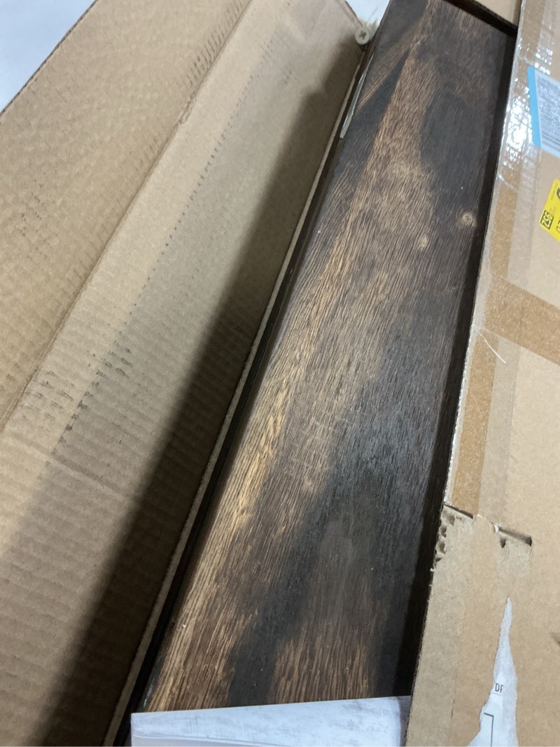 Condition photo showing As Is for Wood Floating Shelves for Wall Decor, Rustic Wall Shelves for Bedroom Bathroom Kitchen Living Room, Set of 4 Walnut 24 Inch 24inch Walnut