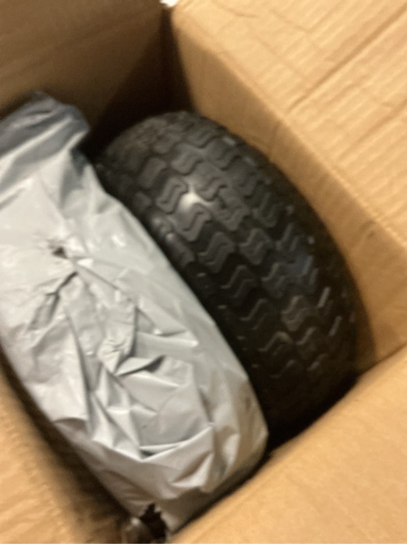 Condition photo showing Good Condition for hqpasfy 11x4.00-5 flat free tire and wheel assembly, 3/4" bearing with extra 5/8" bearings, 3" centered hub, includes bushings & spacers, 2 pcs