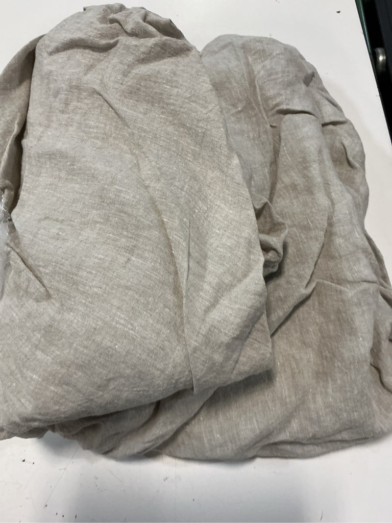 Condition photo showing As Is for quince european linen deluxe bedding bundle, queen, natural chambray (3pcs)