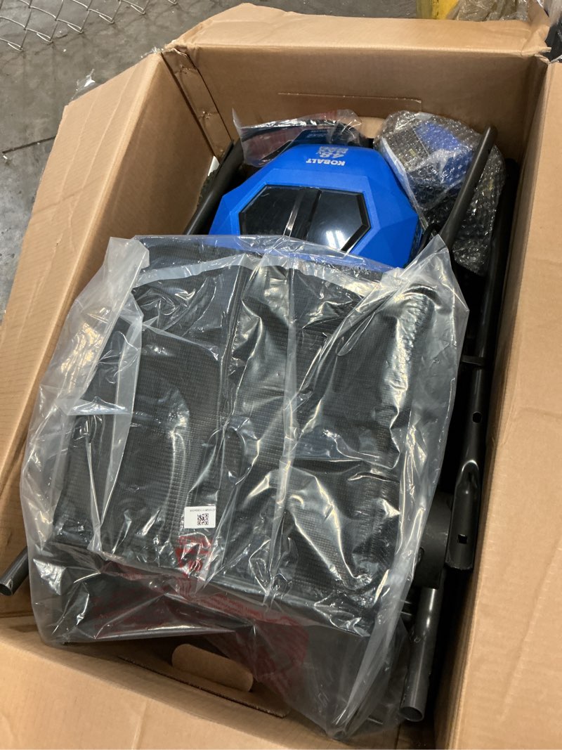 Condition photo showing As Is for kobalt 48v max compact mower power starter kit