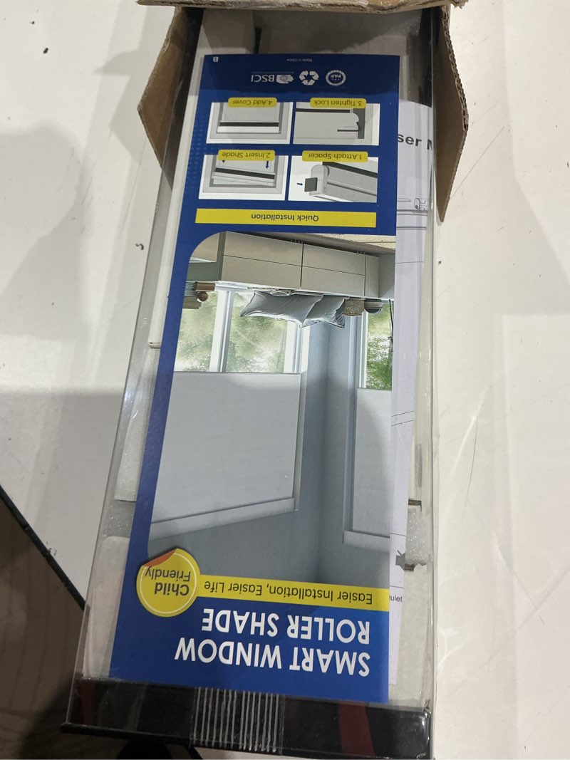 Condition photo showing Good Condition for smart motorized blinds with remote, cordless no-drill automatic roller shades, blackout electric blind for windows, grey, 35.5 x 72 s2-grey 35.5"w x 72"h