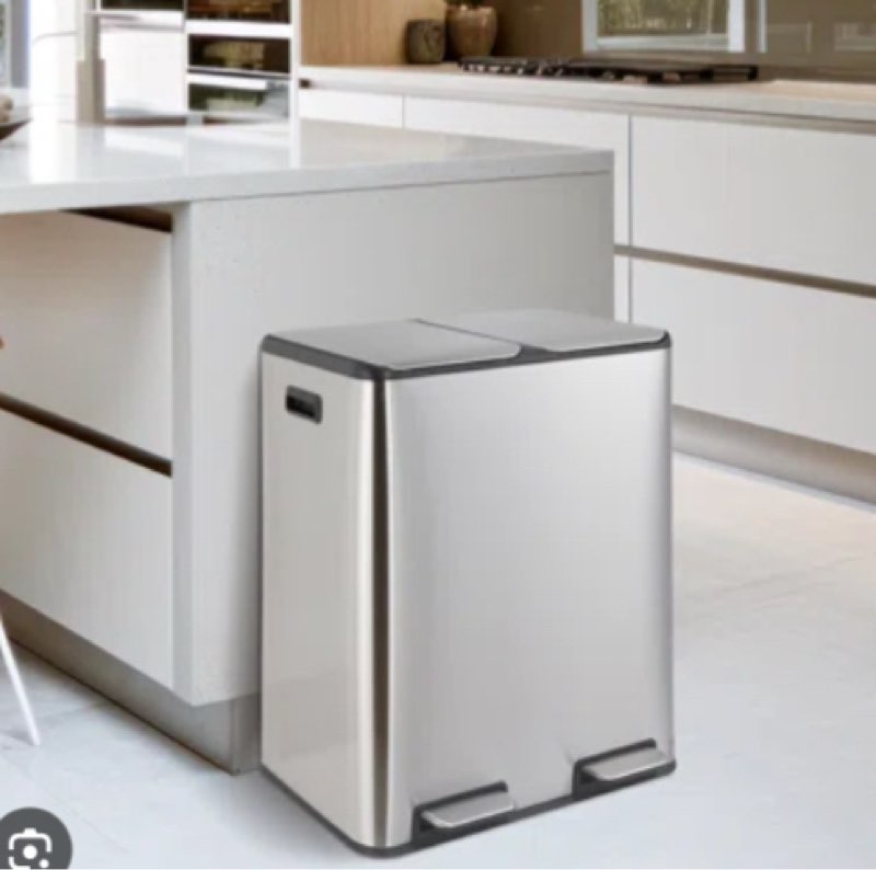 16 gal dual kitchen trash can, stainless steel garbage bin, recycle waste dustbin, w/2 built-in box for odor control, soft-close lid,2 buckets, foot pedal, side handle, for home office