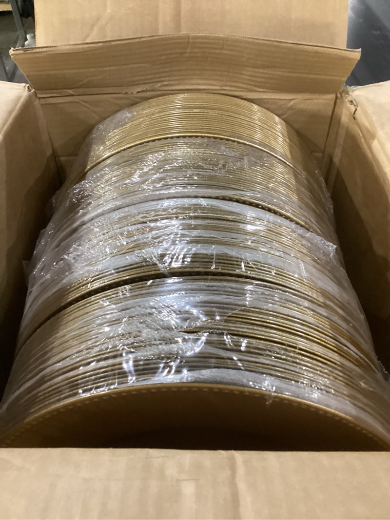 Condition photo showing New/Like New for MAONAME 13" Gold Charger Plates Set of 100, Round Chargers for Dinner Plates, Plate Chargers with Beaded Rim, Plastic Table Chargers for Wedding, Party