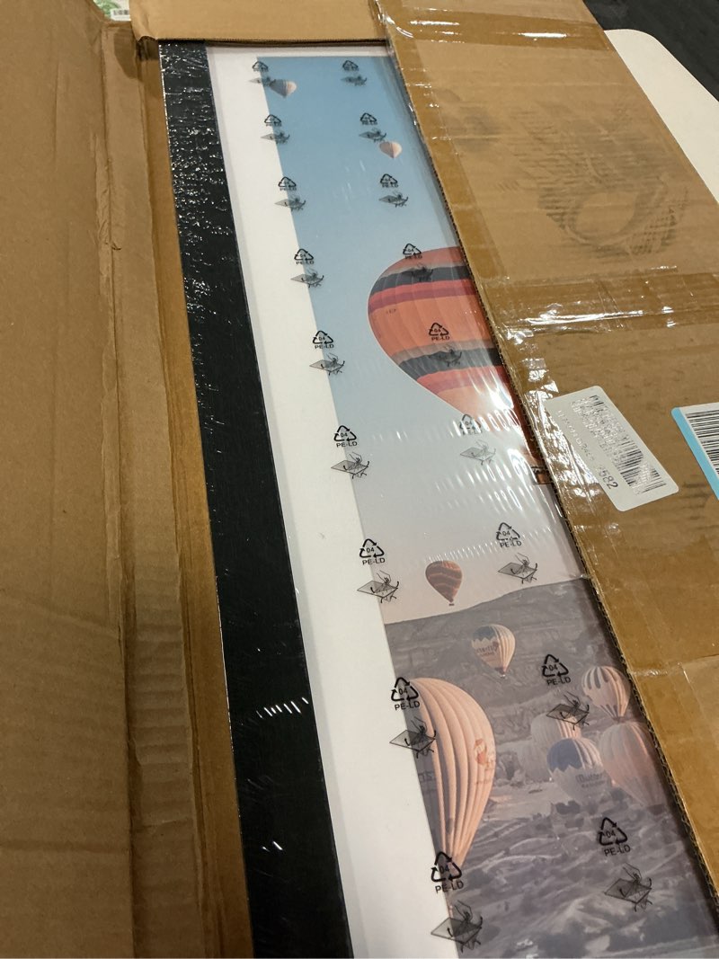 Condition photo showing New/Like New for jcjmy 12x30 picture frame with 9x27 mat, display photo 9x27 with mat or 12 x 30 without mat, wall hanging large 12 by 30 poster frame with plexiglass, black black 12x30 inch