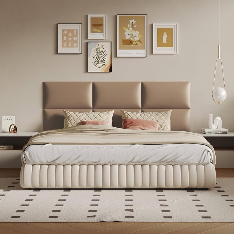 Wall-Mounted Upholstered Headboard Panels, Light Brown Faux Leather, 24x12 Inches, Pack of 9 – DIY S