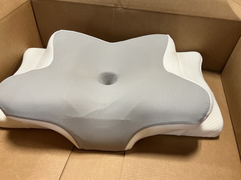 Condition photo showing Good Condition for ultra pain relief cervical neck pillow for sleeping, 5x support ergonomic contour pillow for deep sleep, cooling memory foam pillows for adults, orthopedic bed pillow for side back, stomach sleepers grey