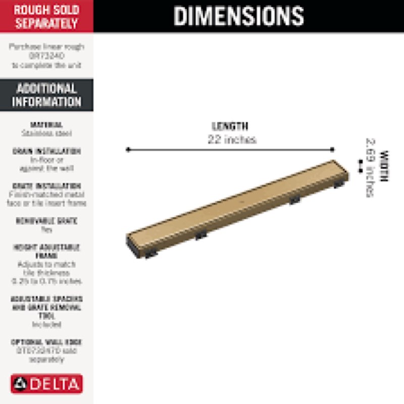 Delta Faucet 24-Inch Reversible Linear Shower Drain Trim in Champagne Bronze