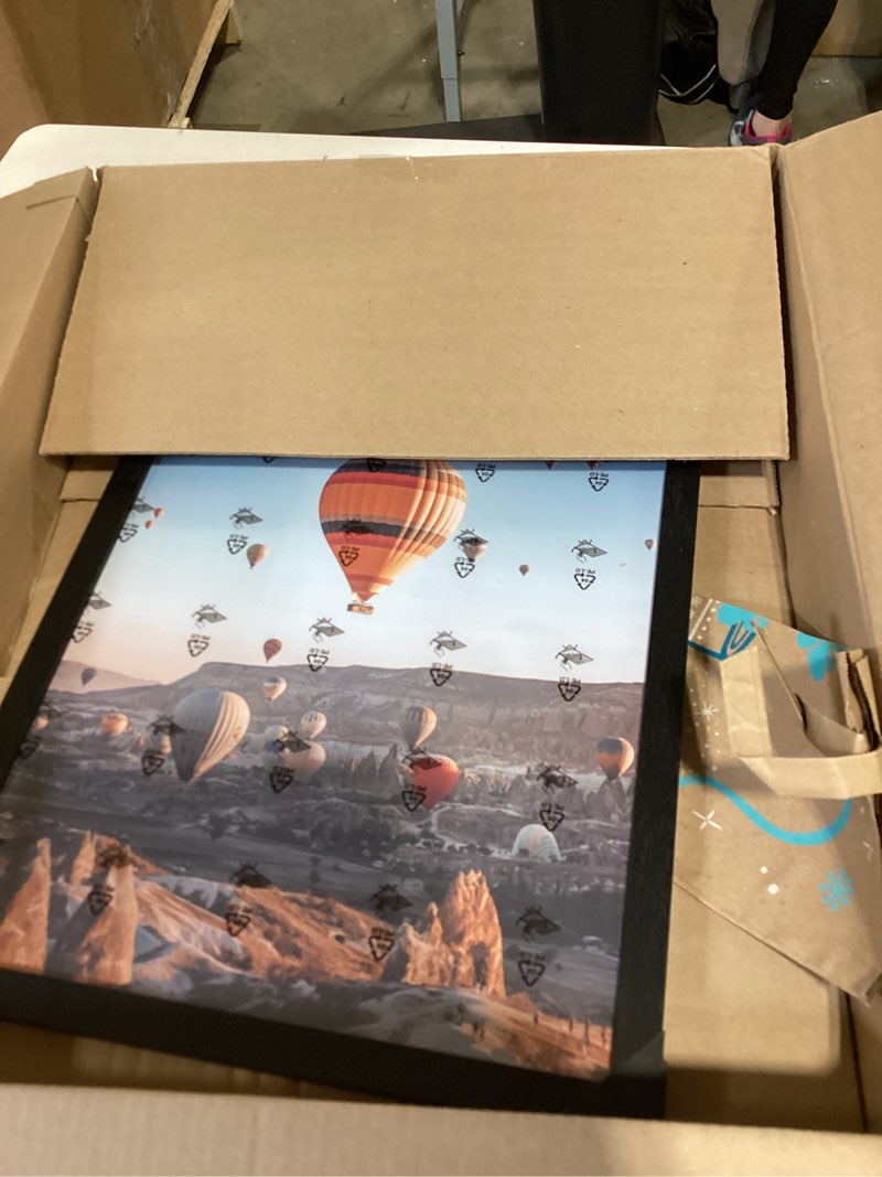 Condition photo showing New/Like New for 13x20 picture frame with 11x17 mat, display photo 11x17 with mat or 13 x 20 without mat, wall hanging large 13 by 20 poster frame with plexiglass, black black 13x20 inch