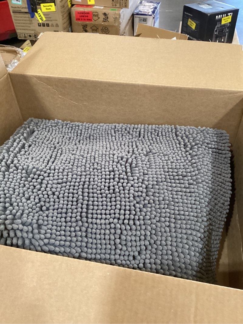 Condition photo showing As Is for absorbent dog door mat for muddy paws, 72" x 36" chenille indoor mats for entryway, trap dirt front door mat indoor entrance washable non slip soft light grey 72"l x 36"w x 1" th light grey