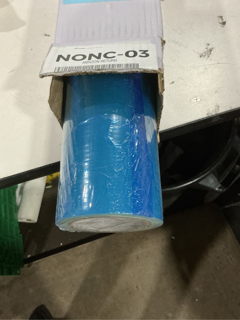 Condition photo showing New/Like New for TapeManBlue Carpet Protection Film 24" x 200' roll. Made in The USA. Easy Unwind, Clean Removal, Strong and Durable Plastic Carpet Protector. Clear, Self-Adhesive Surface Protective Film