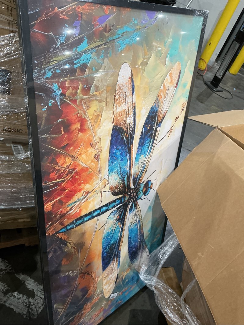 Condition photo showing Good Condition for quorin dragonfly large wall art abstract dragonfly pictures wall decor colorful canvas print painting artwork for bathroom living room bedroom 60l x 30w dragonfly 60"l x 30"w