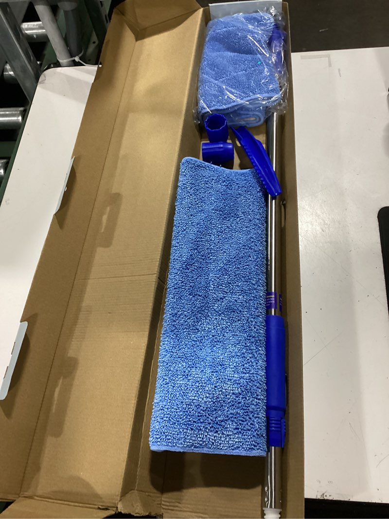 Condition photo showing Good Condition for 18" professional microfiber mop floor cleaning, flat mop with stainless steel handle,360-spin head with 2 reusable washable pads, microfiber wet and dust mopping for hardwood and tile,blue