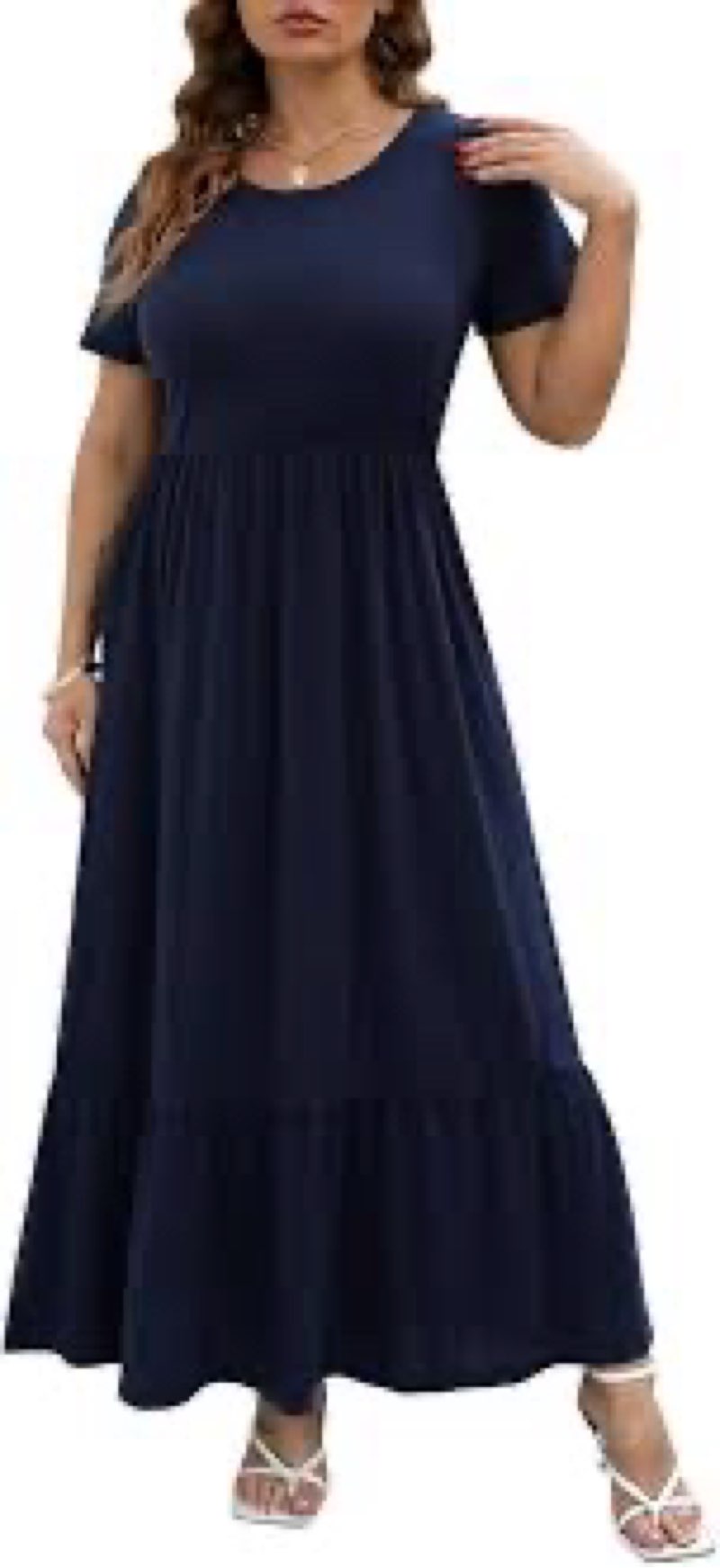 Celkuser Women's Plus Size Casual Summer Maxi Dress - Ruffle Sleeve Crew Neck Tiered with Elastic Wa