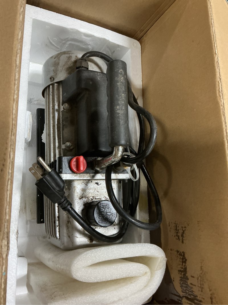 Condition photo showing As Is for Orion Motor Tech 14.4 cfm 2 Stage Vacuum Pump, 1.5 hp Rotary Vane HVAC Vacuum Pump with 1.5 Micron Ultimate Vacuum, AC Vacuum Pump for R134a R22 R410A