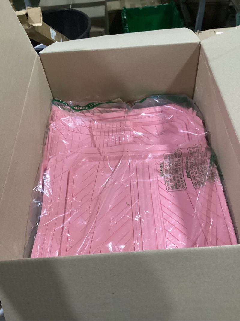 Condition photo showing Good Condition for car pass 4 piece leather car floor mats -3d cute girly waterproof all weather car mat full set, universal trim to fit & anti-slip burr bottom & light easy clean for suv truck auto sedan van(pink) all pink