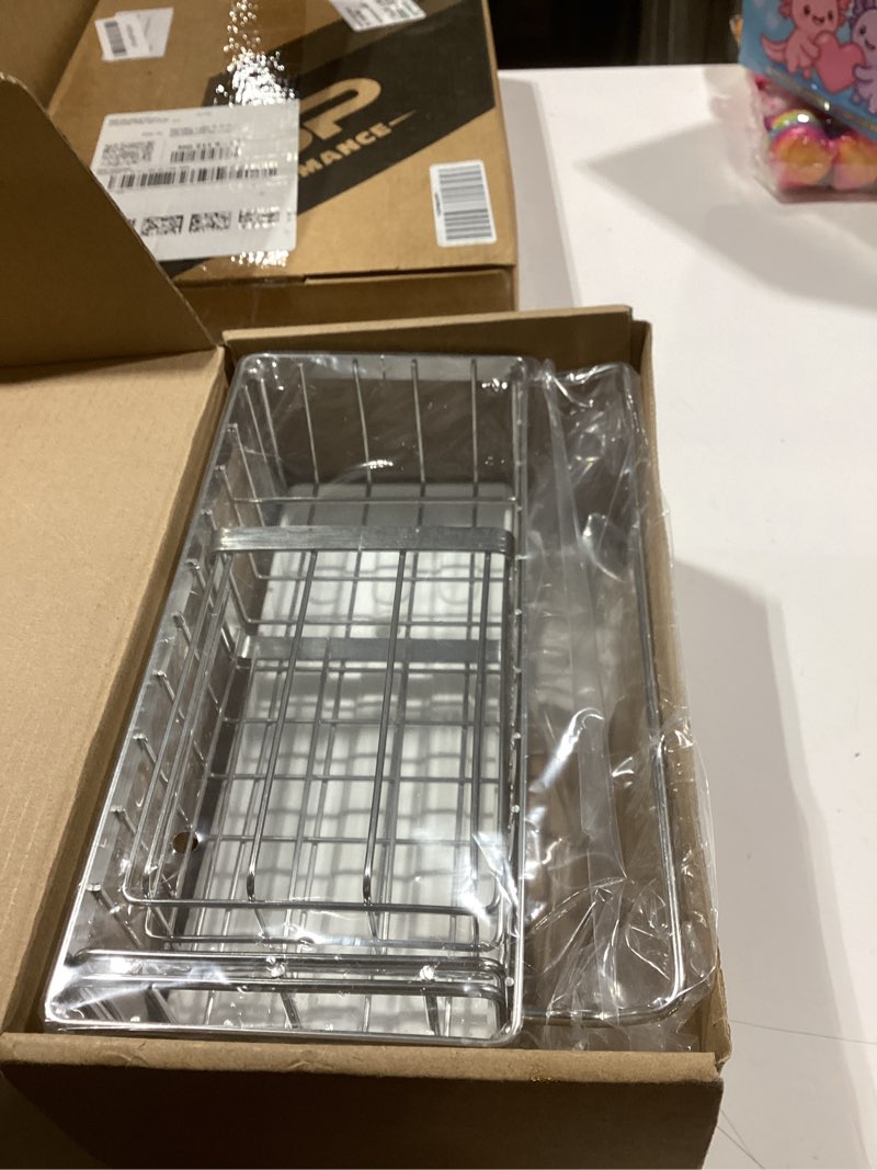 Condition photo showing Good Condition for cisily stainless steel sponge holder for kitchen sink with towel rack, sink caddy with kitchen high brush holder, organzier rustproof 304 stainless steel dish organizer divider, soap dispenser storage silver with towel rack