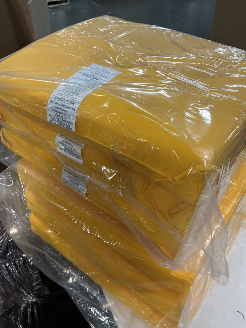 Condition photo showing Good Condition for basic beyond outdoor chair cushions set of 6, square corner outdoor cushions for patio furniture, water resistant patio chair cushions with 2 ties, 18.5x16x3, yellow color 01 - yellow 18.5"x16"x3"(pack of 6)