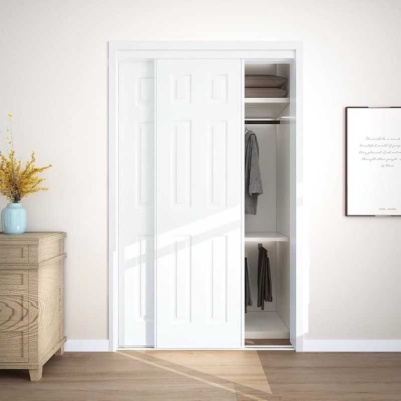 JUBEST Sliding Closet Door 48"(Double 25") x80, 5-Panel Steel Frame Bypass Primed Door with Top & Bo