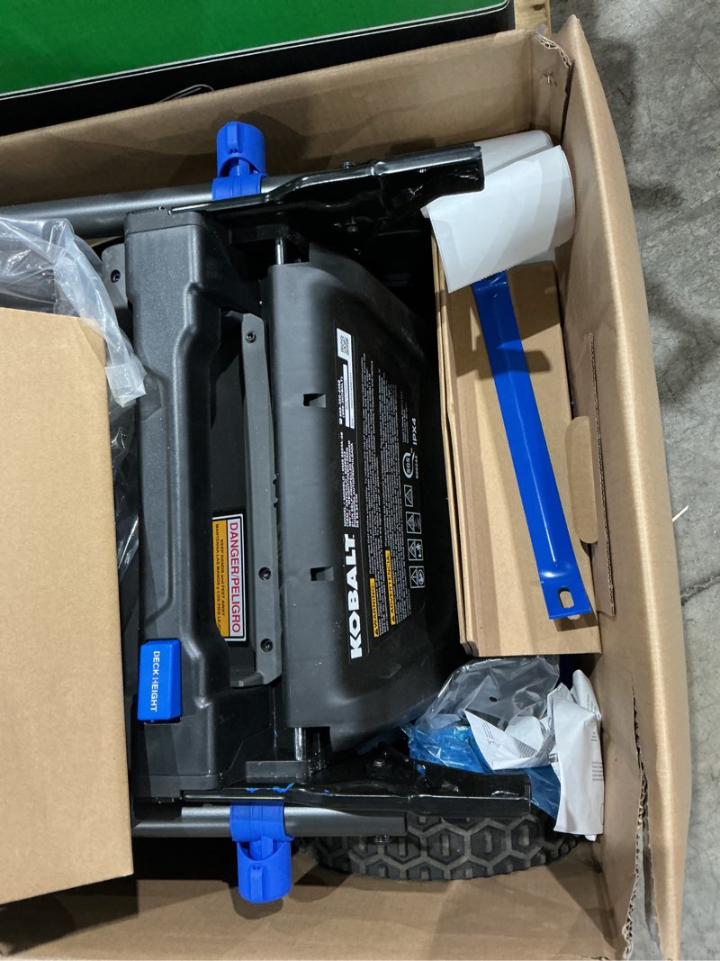 Condition photo showing As Is for kobalt 48-volt max (24v x 2) 21-in self-propelled brushless cordless lawn mower kit. 