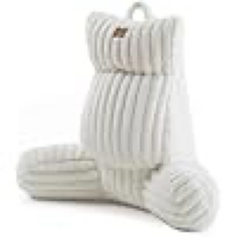 amélie home faux fur reading pillow with pocket for sitting in bed, adult backrest bed pillow with washable cover for lounging, study & relaxing, ivory 25 inches