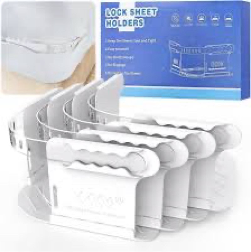 Tug Proof Bed Sheet Holders Set of 8 Keep Sheets Firm & Tight , Fitted Mattress Corners, College Dor