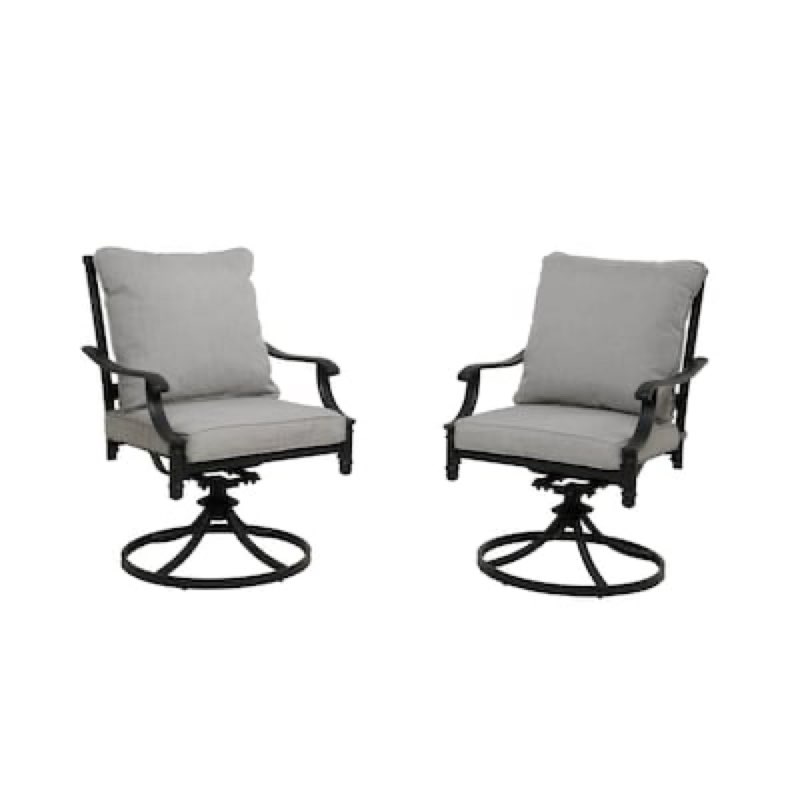 allen + roth thomas lake set of 2 gray steel frame swivel rocker dining chair with light gray