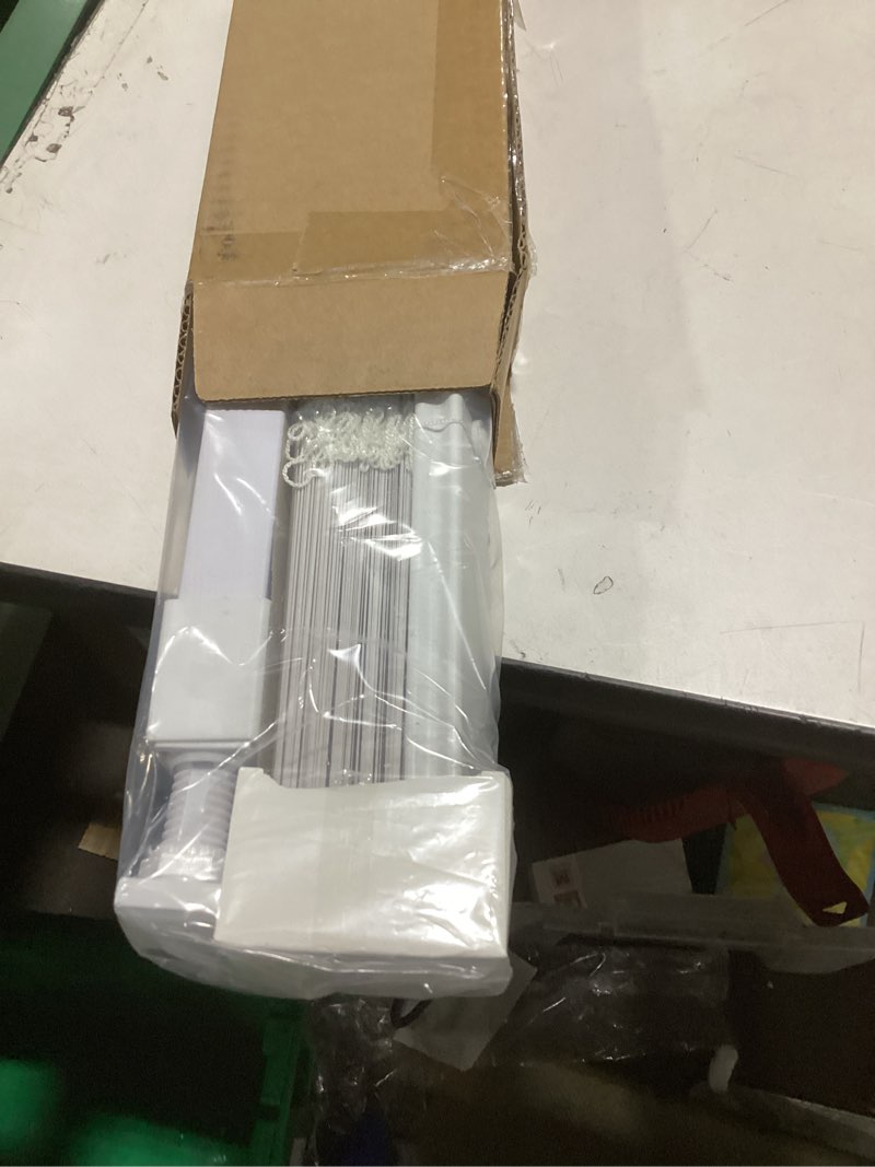 Condition photo showing As Is for lazblinds no tools no drill 1" vinyl mini blinds, cordless blinds for windows, light filtering horizontal window blinds & shades, 34" w x 64" h, white cordless-white 34" w × 64" h
