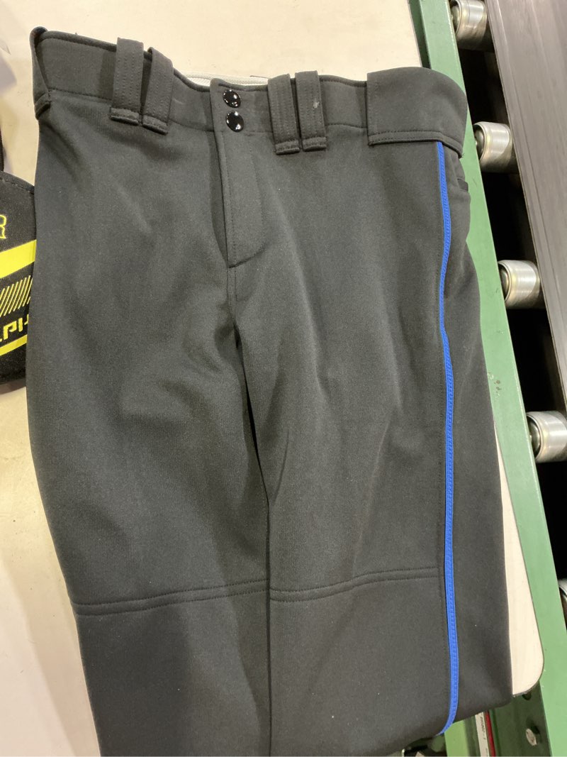 Condition photo showing New/Like New for mizuno women's belted piped softball pant, small, black-royal