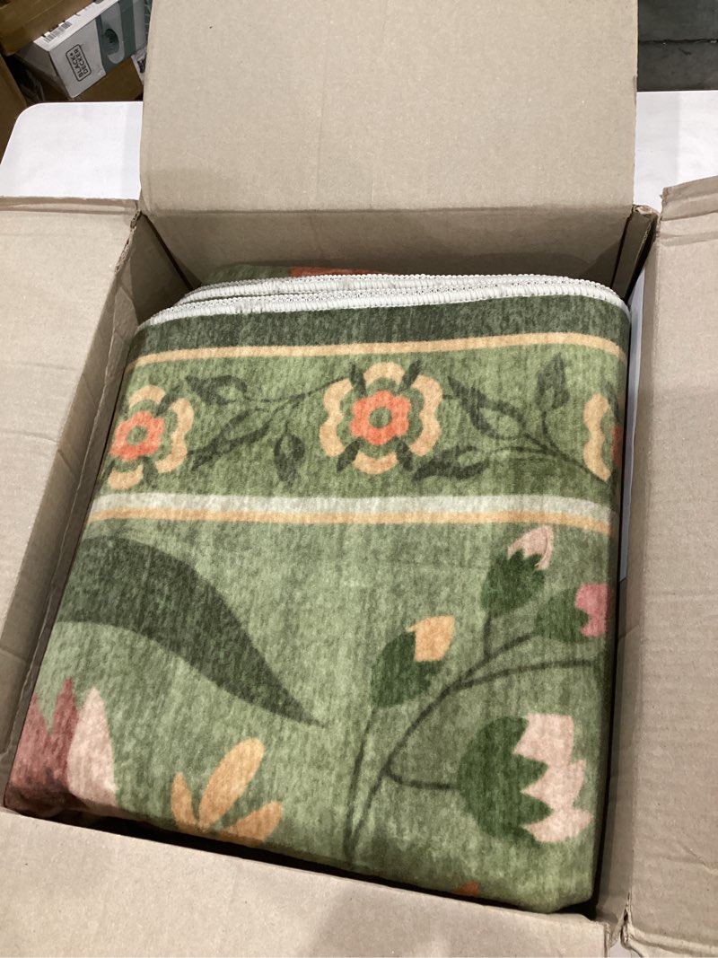 Condition photo showing Good Condition for Washable Green Floral Area Rug 5x7, Colorful Cottagecore Nursery Rug, Soft Boho Flower Carpet for Girls Living Kids Room Playroom Dorm Apartment Decor (5x7ft,Green) 5' x 7' (Rectangular) Green