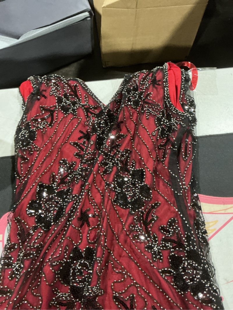 Condition photo showing Good Condition for (Similar to stock photo) 1920s Flapper Dress Roaring Great Gatsby Costume Dress w/Accessories Set Large Wine