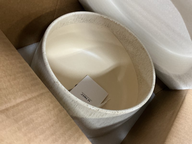 Condition photo showing New/Like New for le tauci 12 inch pots for plants, ceramic planter with drainage hole & saucer, thick-walled ceramic, planters for indoor plants, ideal for living room & entryway, reactive glaze beige reactive glaze beige 12 inch