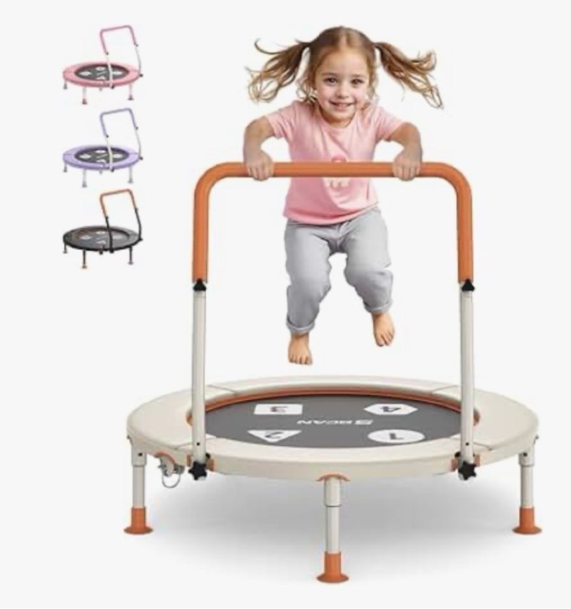 bcan 36'' toddler trampoline, astm certified-foldable mini trampolines for kids ages 1-6, adjustable handle, safety pad & foldable legs, baby trampoline indoor/garden, gift for boy and girl black-classic