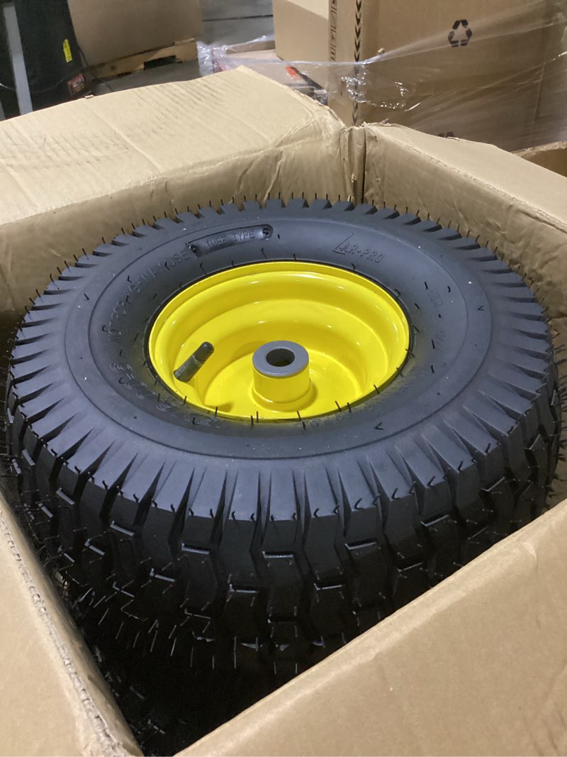 Condition photo showing Good Condition for 2pcs 15x6.00-6 tire and wheel assembly | for john deere craftsman husqvarna riding mowers, 4 ply tubeless lawn mower tires 15x6x6, 3" offset hub, 3/4" bushing