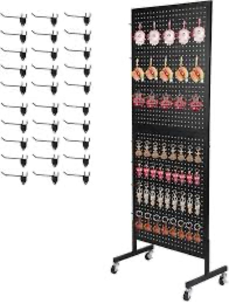 Eastern Tree Metal Pegboard Display Stand 2'x 5'with Base Plate, Pegboard Panels Display with Wheels