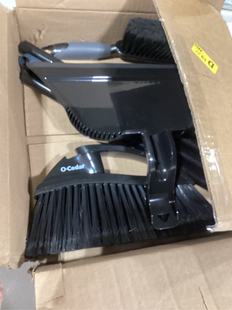 Condition photo showing As Is for o-cedar indoor & outdoor strong sweep broom & brush bundle | heavy duty bristles remove 99% of dust & dirt in one sweep | step-on dust pan | safe for hardwoods, powerful on outdoor debris strong sweep broom and brush