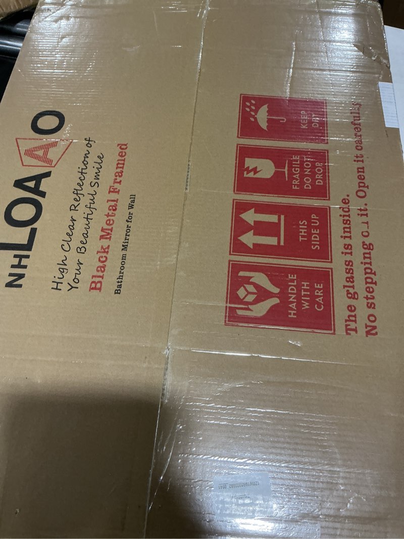 Condition photo showing Good Condition for LOAAO Black Metal Framed Bathroom Mirror for Wall, 24X36 Inch Rounded Rectangle Mirror, Matte Black Bathroom Vanity Mirror Farmhouse, Anti-Rust, Hangs Horizontally or Vertically Black 36"L x 24"W