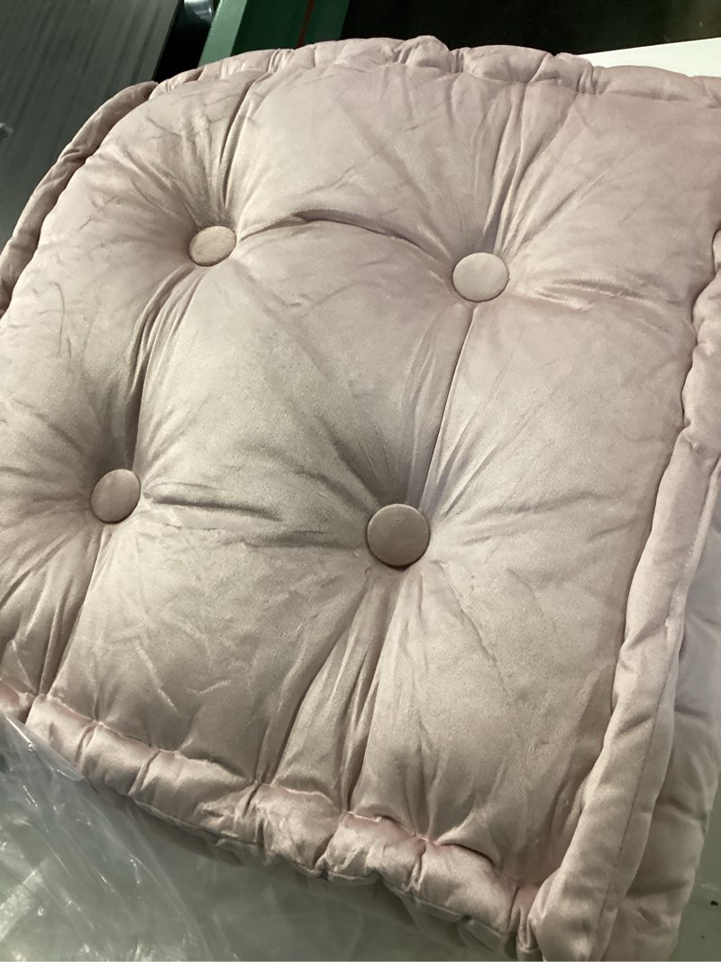 Condition photo showing As Is for plush pink velvet tufted square seat cushion